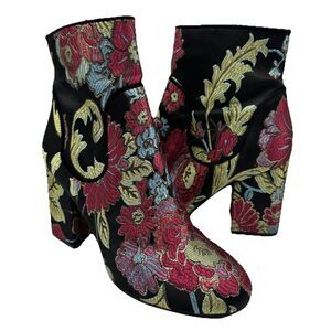 Marc Fisher Jana womens black floral embroidered silk brocade booties size 8.5
